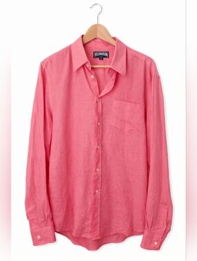 Vilebrequin Pink 100% Linen Button Down Shirt XL Made in Romania